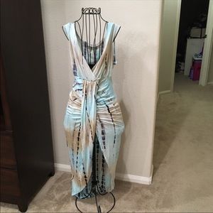 Drape goddess maxi plunge neckline faux wrap skirt